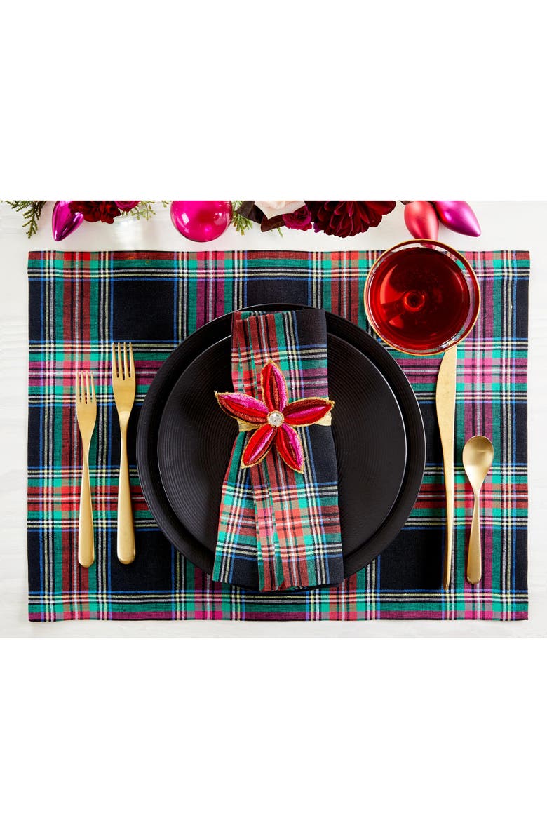 Solino Home Linen Placemats - Jewel Plaid, 14" x 19" Inch, Alternate, color, Black Jewel