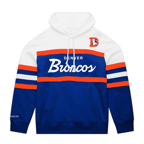 Men's Mitchell & Ness  White/Royal Denver Broncos Big & Tall Head Coach Hoodie