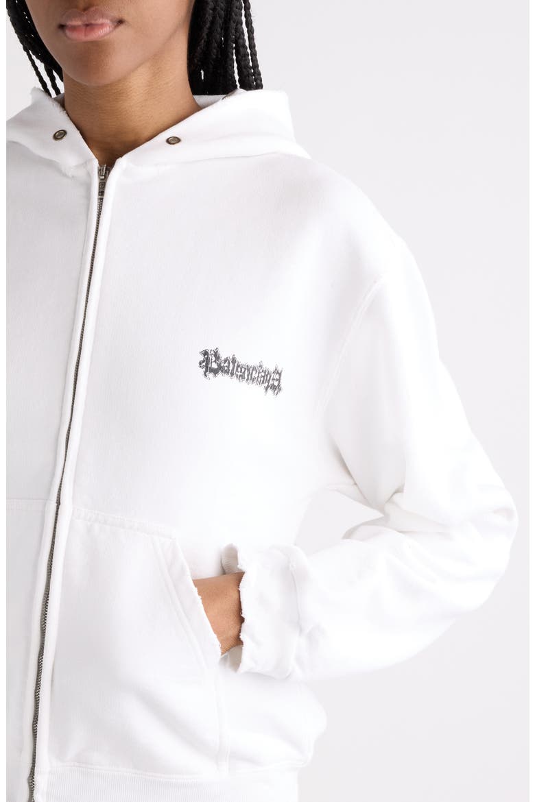 Medium Fit Salon de Couture Distressed Full Zip Fleece Graphic Hoodie, Alternate, color, 9000 WHITE