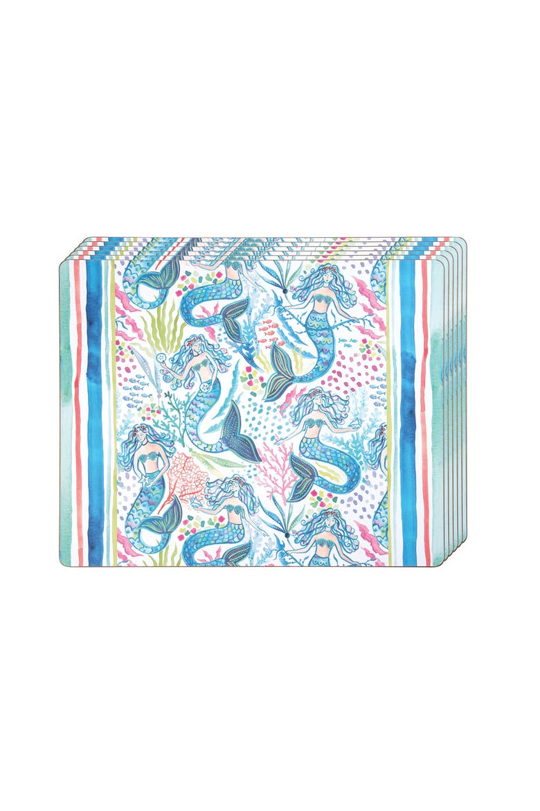 Mermaid Garden Hardboard Placemats Set of 6 Blue Quilted Placemats, 13" x 16", Alternate, color, Blue