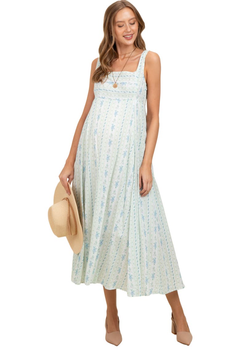 Cotton Floral Square Neck Sleeveless Maxi Dress, Main, color, Light Blue