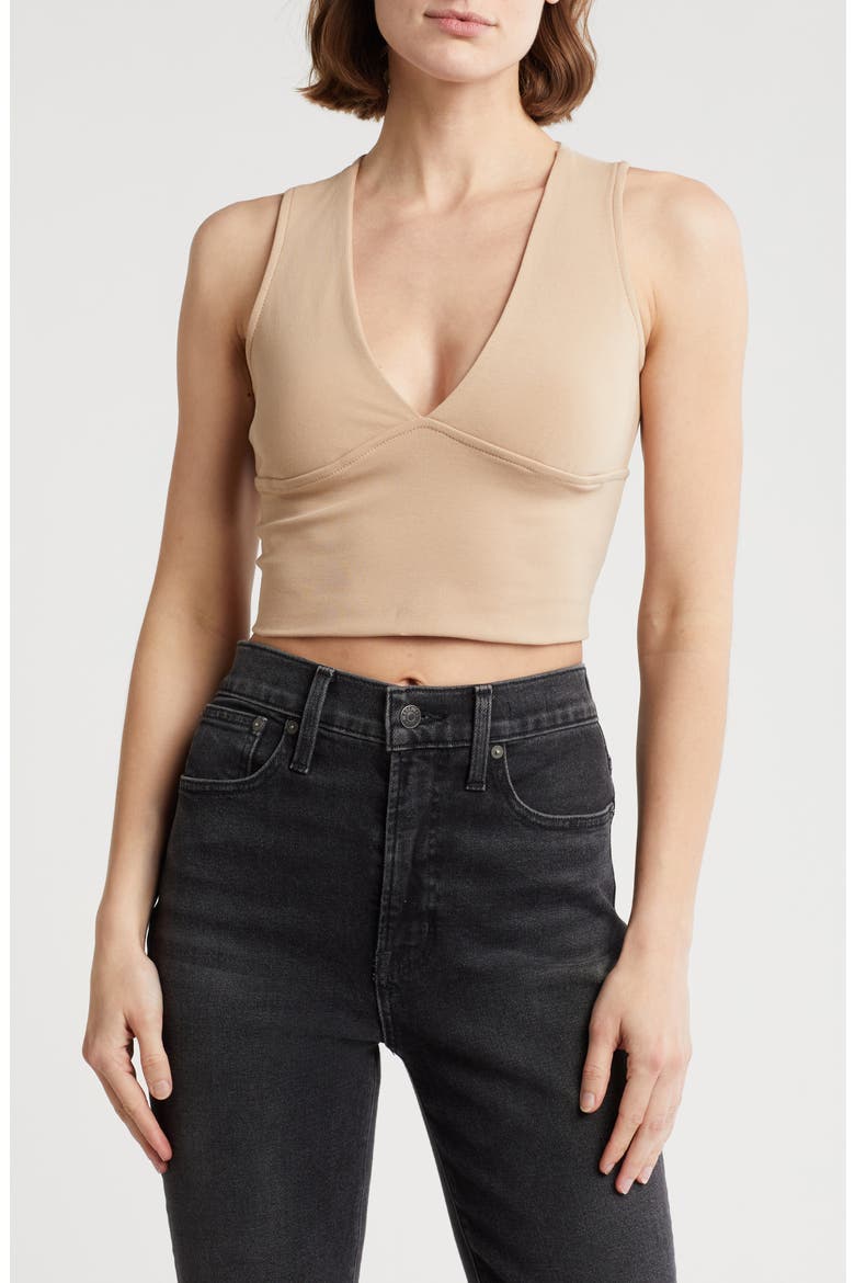 Jade Deep V-Neck Crop Top, Main, color, BRUSH