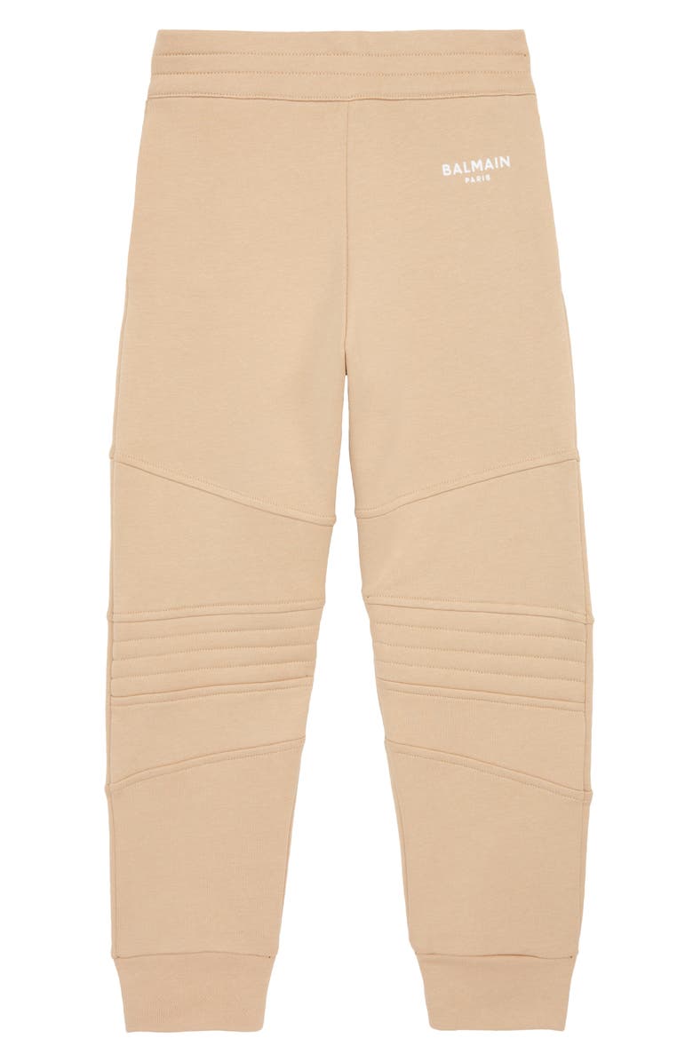Balmain Kids' Logo Moto Detail Cotton Joggers, Main, color, 