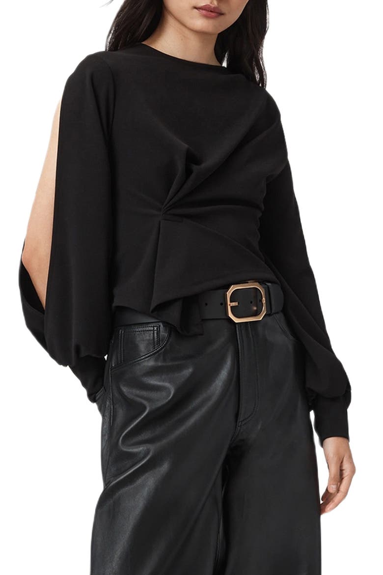 Klara Twist Split Sleeve Top, Alternate, color, BLACK