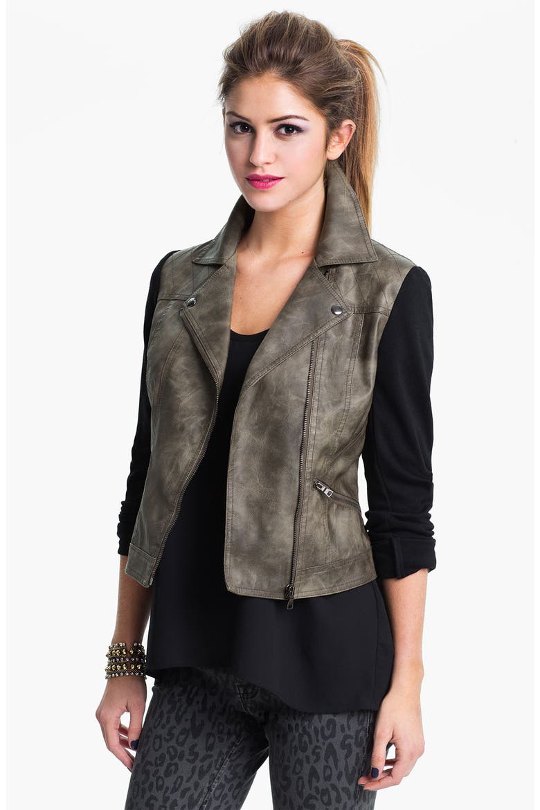 Faux Leather & Ponte Jacket, Main, color, BURNT OLIVE