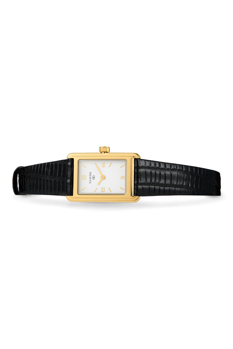 Classic Leather Strap Watch, 25mm x 19mm, Alternate, color, BLACK