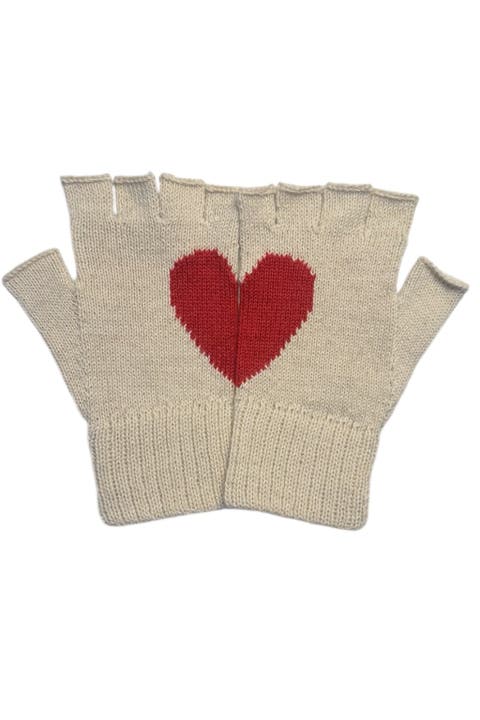 Heart Fingerless Alpaca Gloves