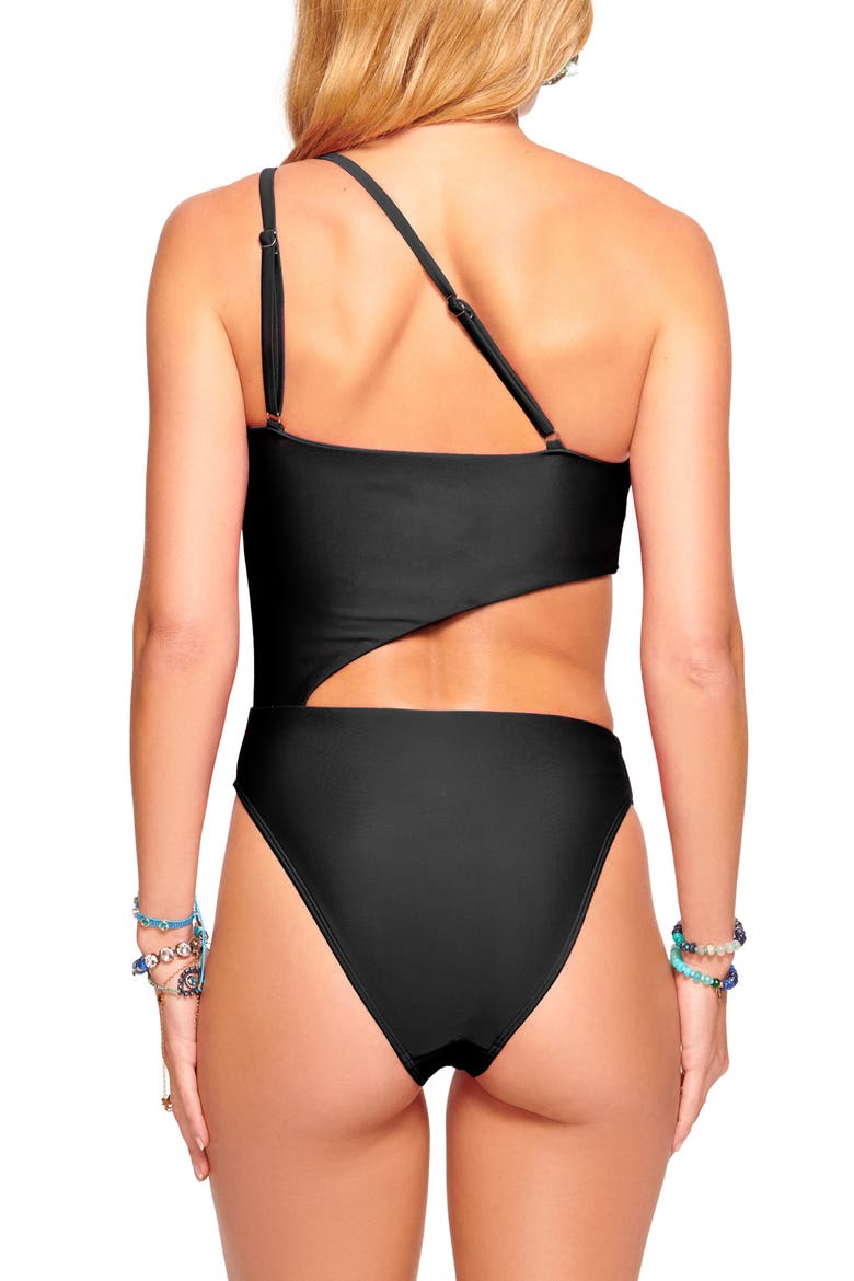 Nyomi Ruffle Cutout One-Piece Swimsuit, Alternate, color, BLACK