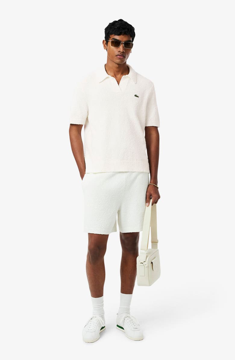Lacoste Johnny Collar Cotton Blend Bouclé Knit Polo Sweater, Alternate, color, Flour