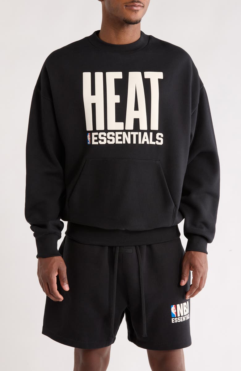 Fear of God Essentials x NBA Heat Sport Fit Crewneck Sweatshirt, Main, color, Vintage Black