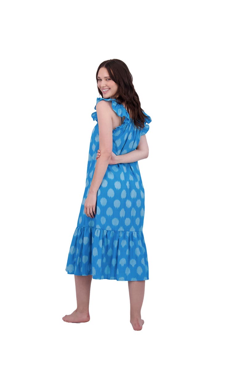 Mer St. Barth Eva Women's Ruffle Sundress Cerulean Blue Ikat, Alternate, color, 