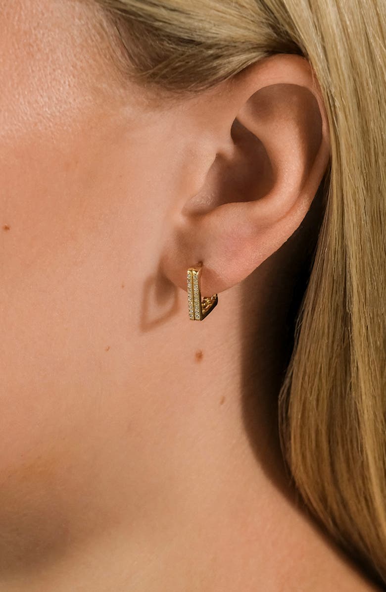 Sterling Forever Siena Pavé CZ Geometric Hoop Earrings, Alternate, color,