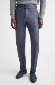 ISAIA Denim Effect Stretch Wool, Silk & Linen Cuffed Pants