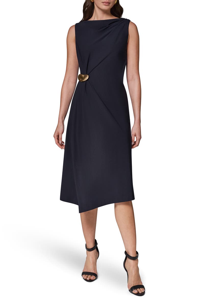 Hardware Waist Midi Dress, Main, color, BLACK