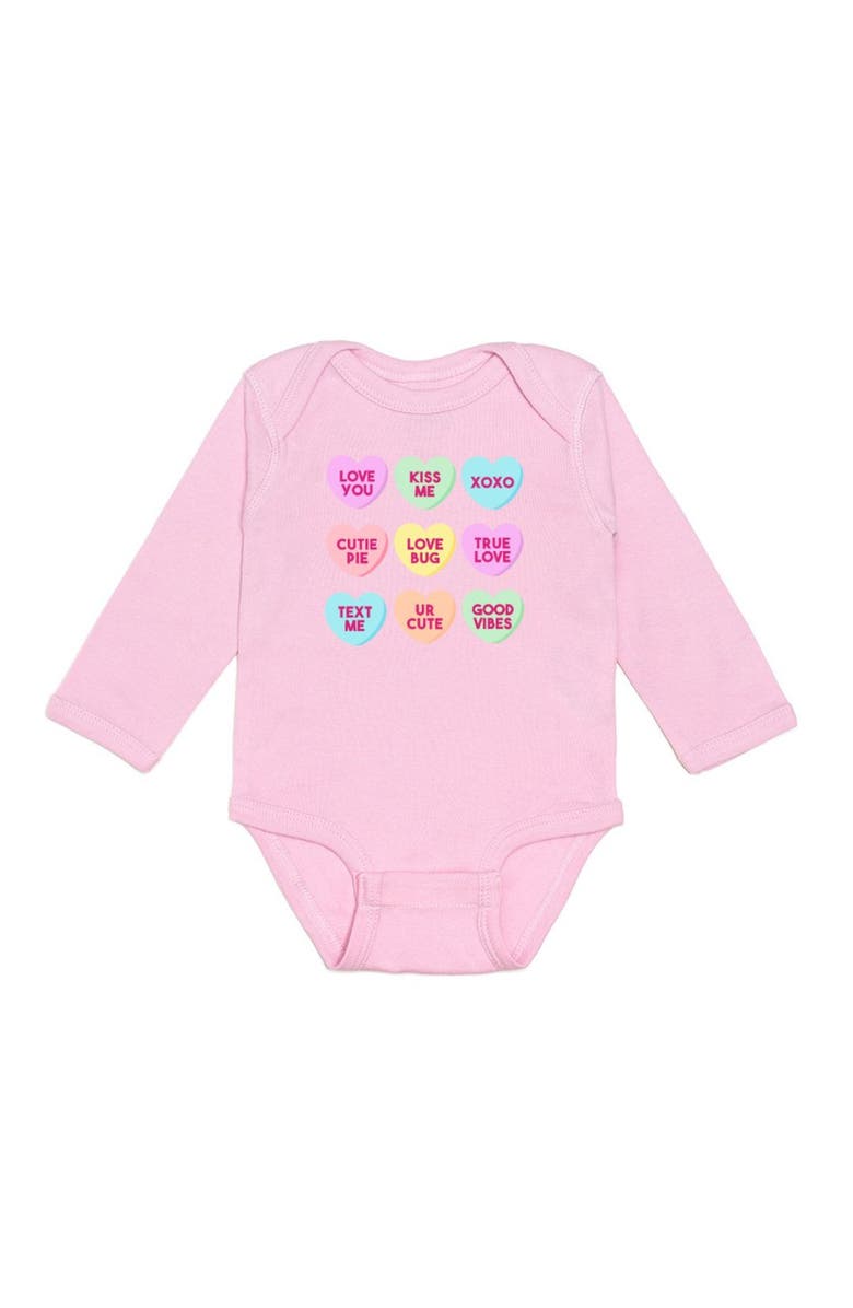 Sweet Wink Candy Hearts Valentine's Day Long Sleeve Bodysuit, Main, color,