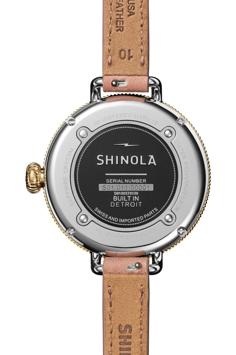 The Birdy Day & Night Leather Strap Watch, 38mm, Alternate, color, WHITE MOP