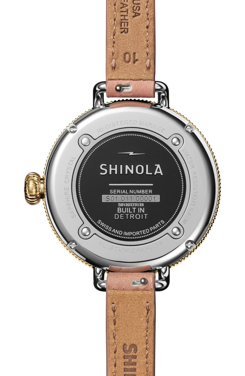 Shinola The Birdy Day & Night Leather Strap Watch, 38mm, Alternate, color,