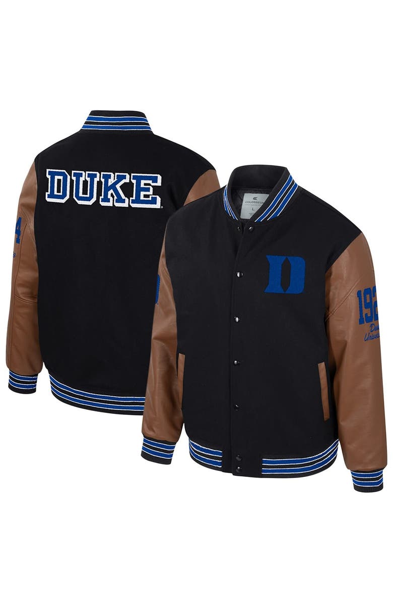 COLOSSEUM Men's Colosseum  Black Duke Blue Devils Letterman Full-Snap Varsity Jacket, Main, color, 