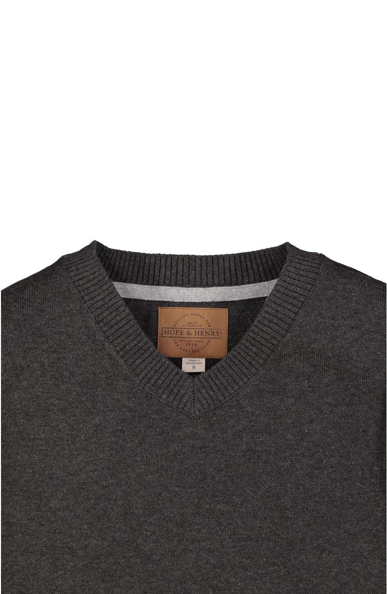 Hope & Henry Baby Boys' Organic Fine Gauge V-Neck Sweater with Elbow Patches, Infant, Alternate, color, Charcoal Heather