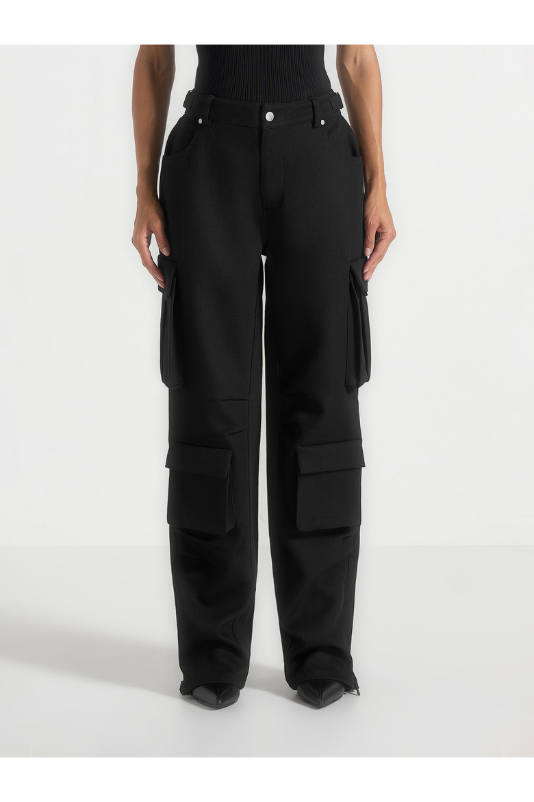 Emilie High Waisted Utility Cargo Pants, Alternate, color, Black