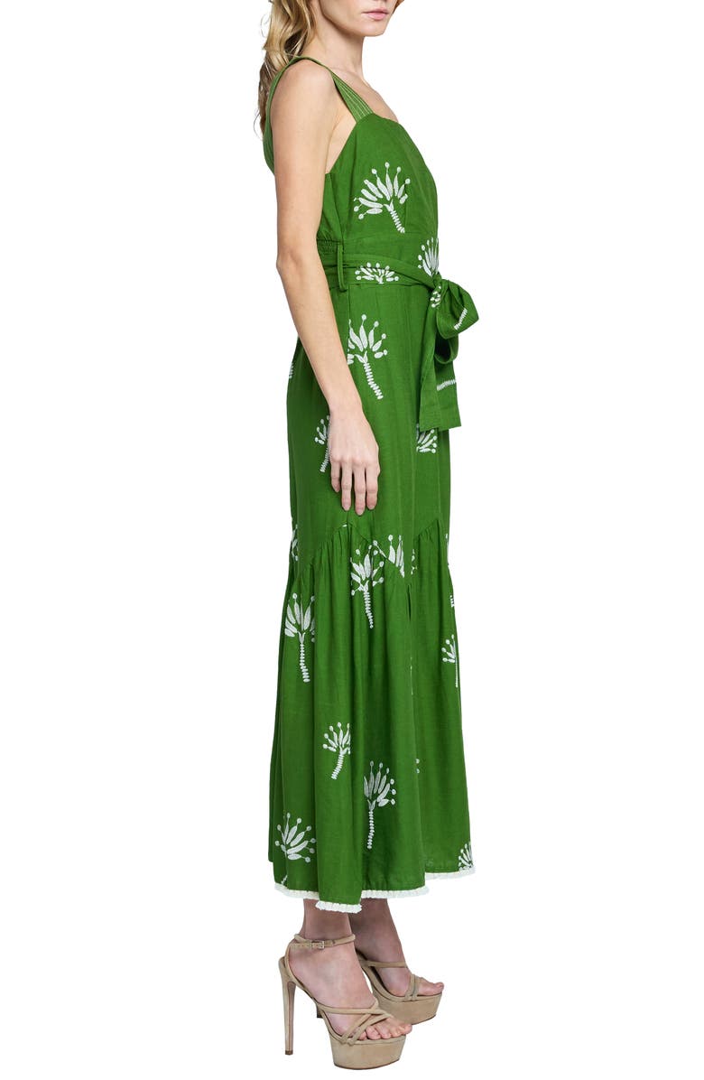 CIEBON Sadira Embroidered Tie Belt Tiered Sundress, Alternate, color, Green
