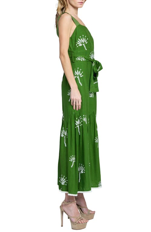 Ciebon Sadira Embroidered Tie Belt Tiered Sundress In Green