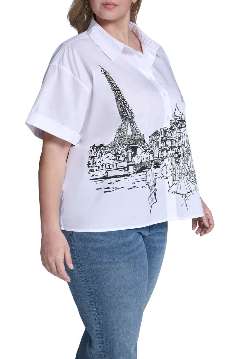 KARL LAGERFELD PARIS Paris Scene Cotton Poplin Button-Up Shirt, Alternate, color, White
