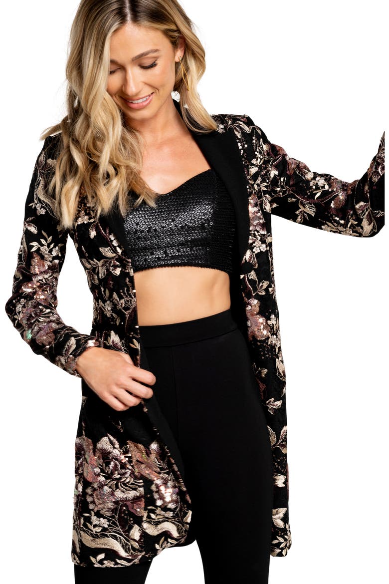 Berkley Floral Long Sleeve Blazer Minidress, Alternate, color, BLACK MULTI