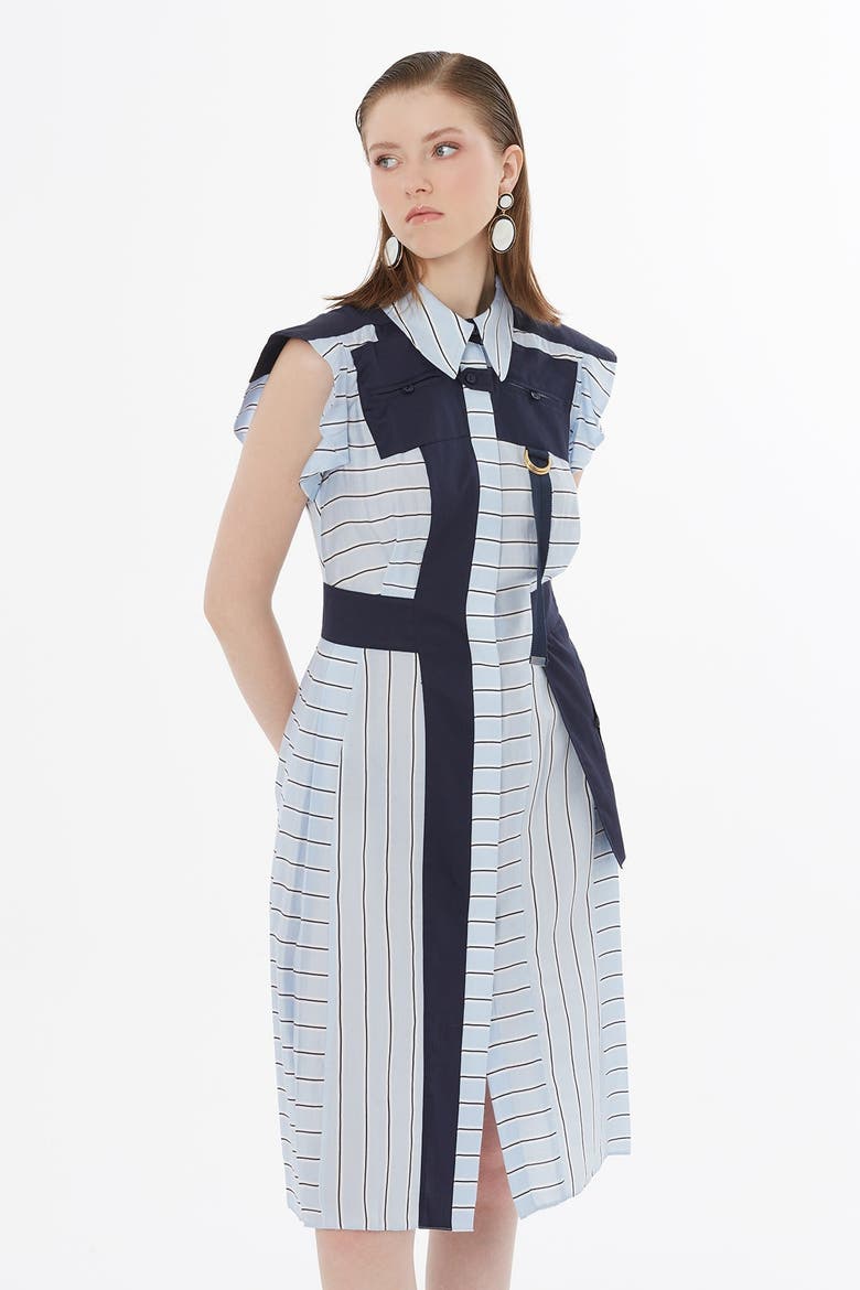 Blue Buckle Detail Unlined Dress, Alternate, color, Blue