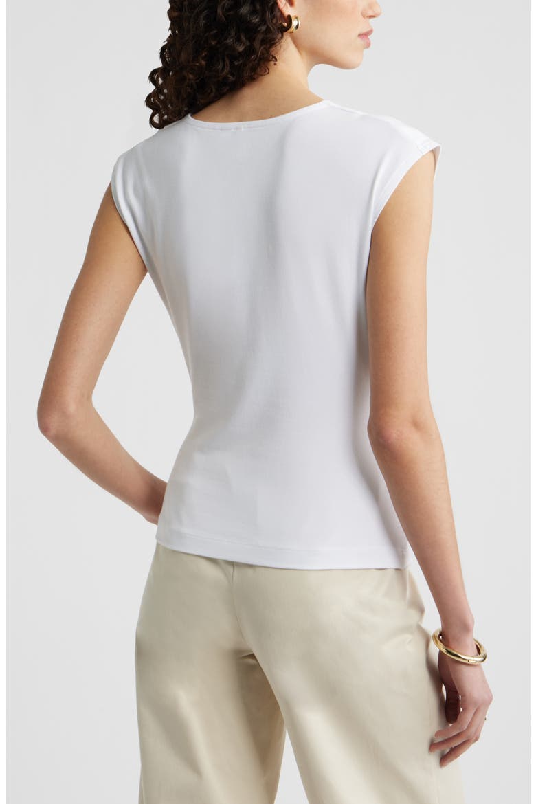 Pleated Faux Wrap Cap Sleeve Top, Alternate, color, WHITE