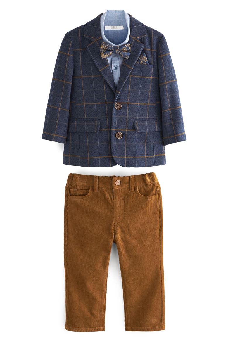 Kids' Check Blazer, Woven Shirt, Bow Tie & Pants Set, Main, color, NAVY