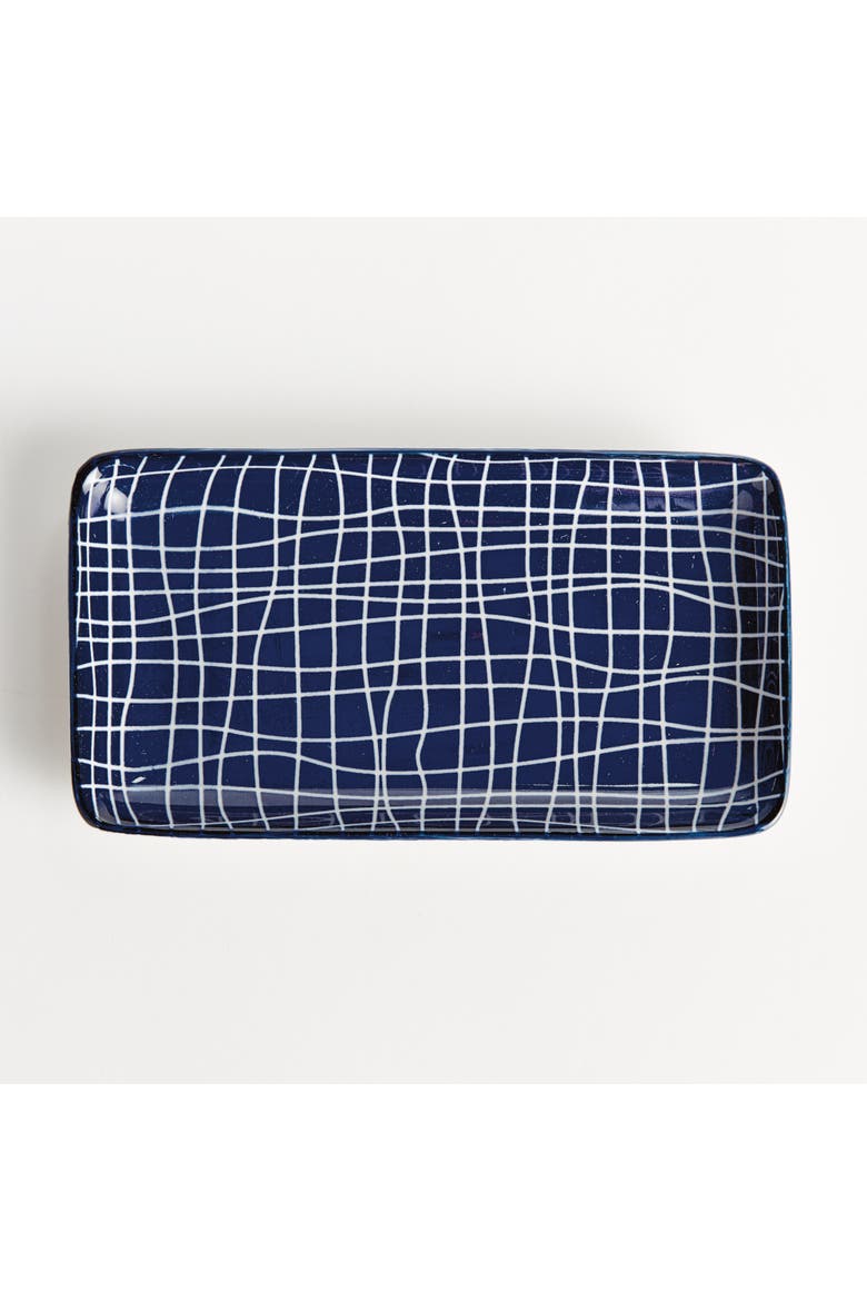 Stria 7" Trays, Set of 4 - Dark Blue/White Ceramic, Alternate, color, Blue