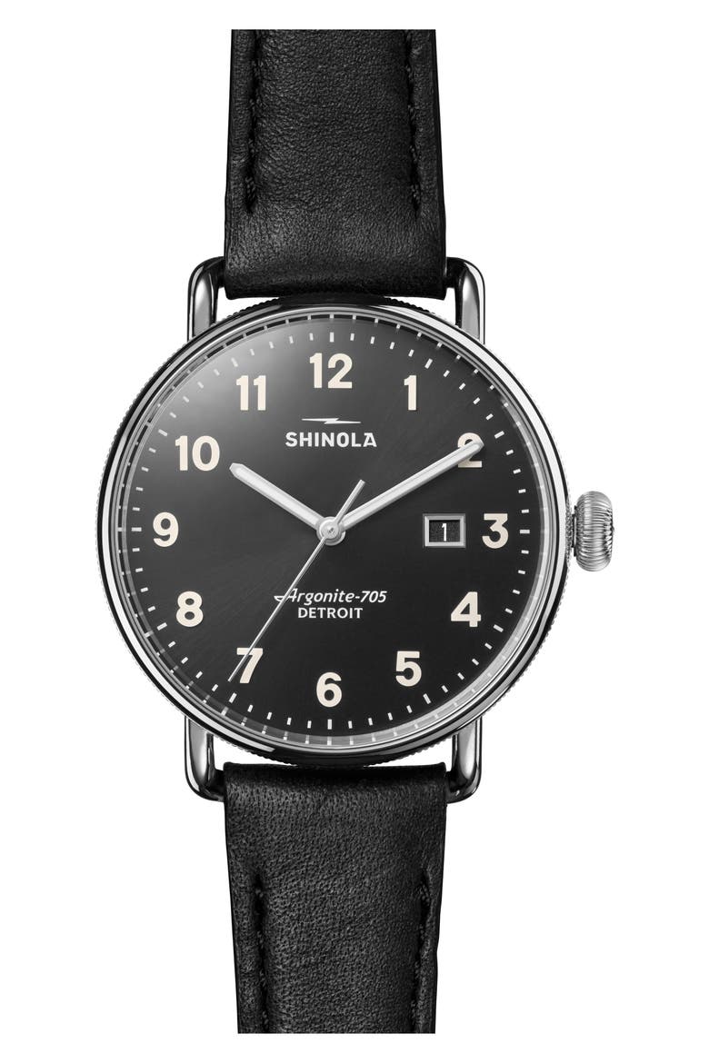 Canfield Leather Strap Watch, 38mm, Main, color, BLACK