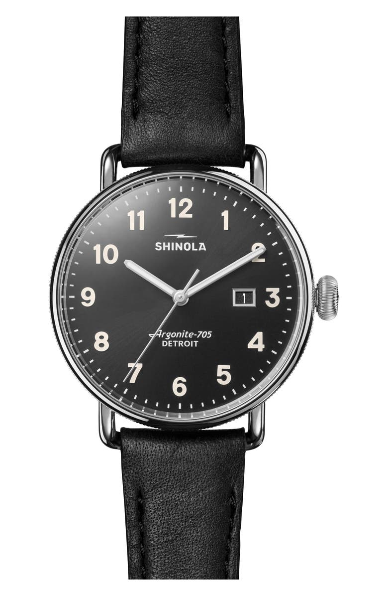 Shinola Canfield Leather Strap Watch, 38mm, Main, color, Black