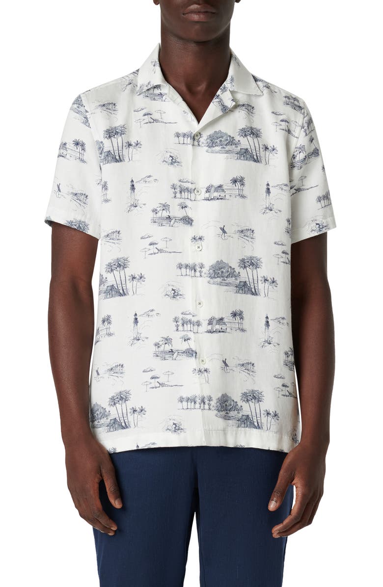 Bugatchi Jackson Shaped Fit Coastal Print Short Sleeve Button-Up Shirt, Main, color, 