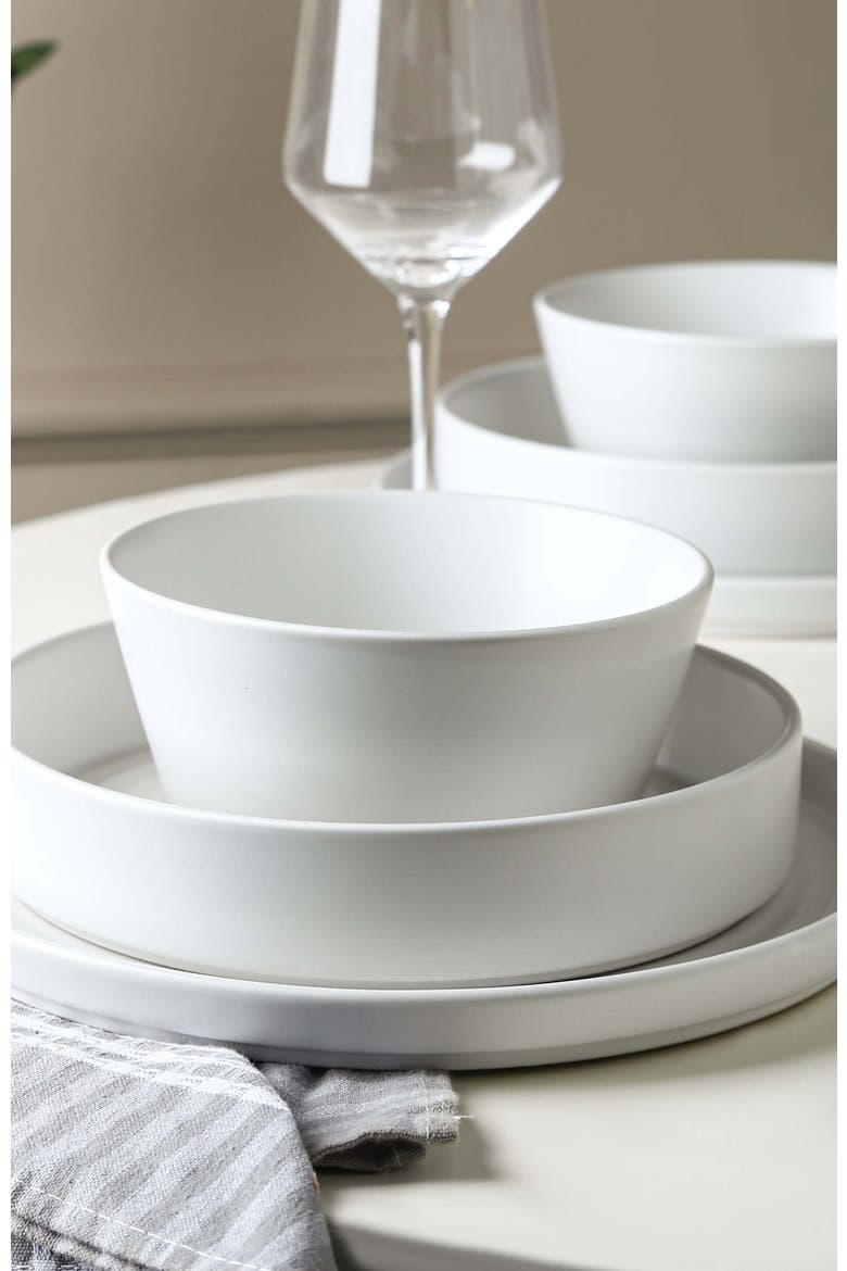 Elica Stoneware 12-Piece Dinnerware Set, Alternate, color, White