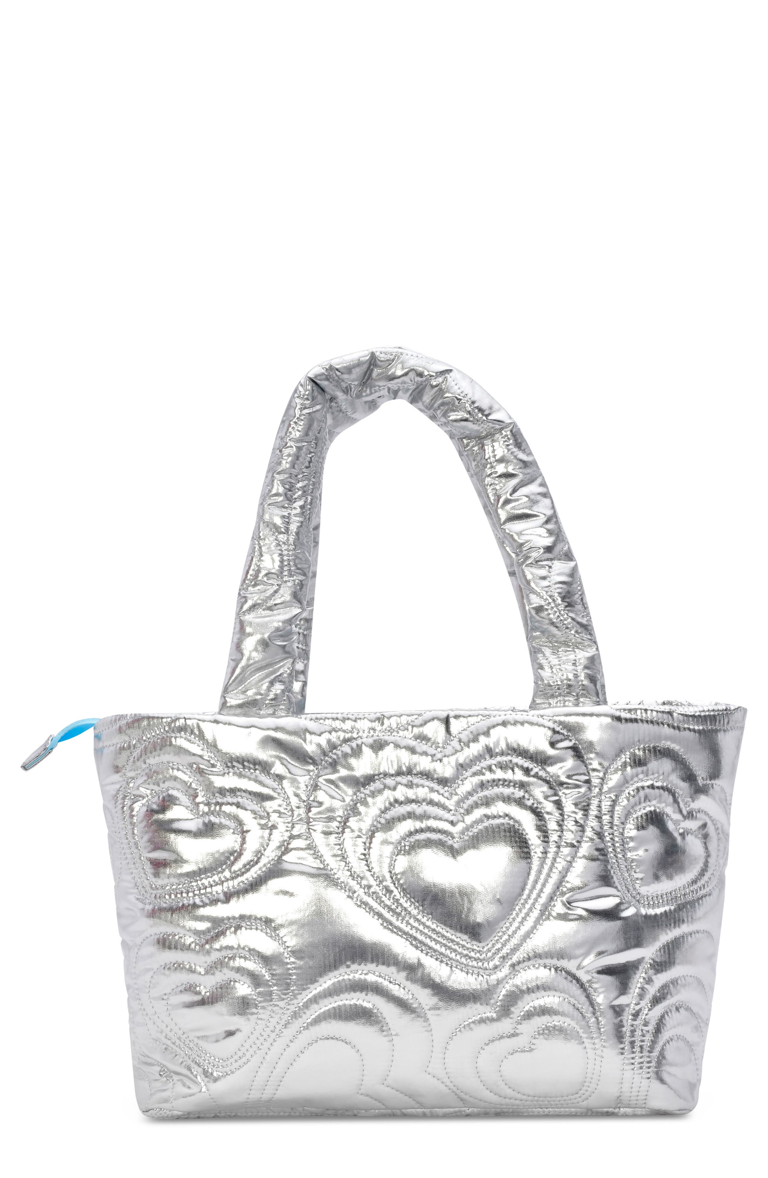 Iscream Kids
 Shining Hearts Quilted Tote Bag, Main, color, Silver