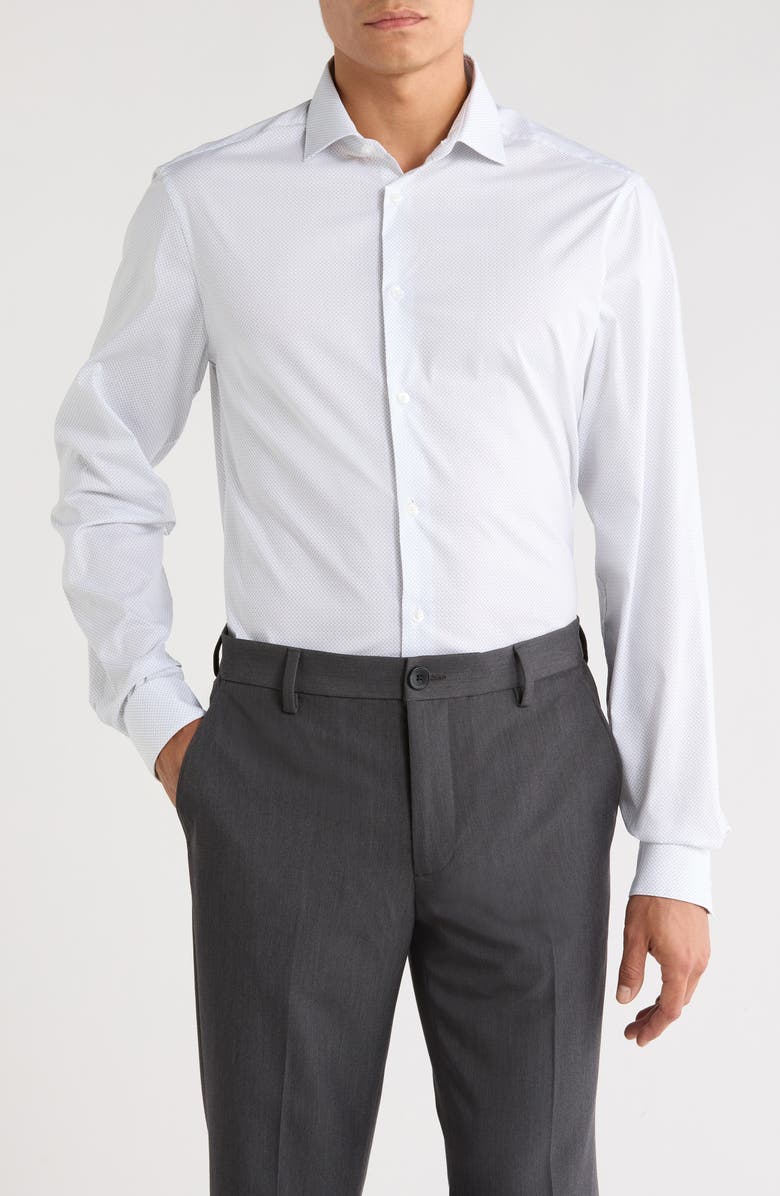 Calvin Klein Slim Fit All-Season Stretch Dress Shirt, Main, color, Forest