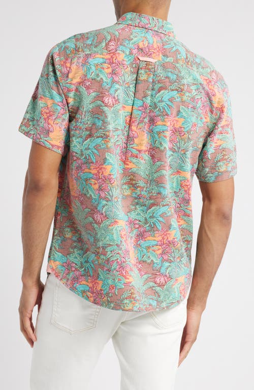 Tommy Bahama Nova Wave Retro Vibes Floral Short Sleeve Cotton Seersucker Button-up Shirt In Dark Terra Cotta