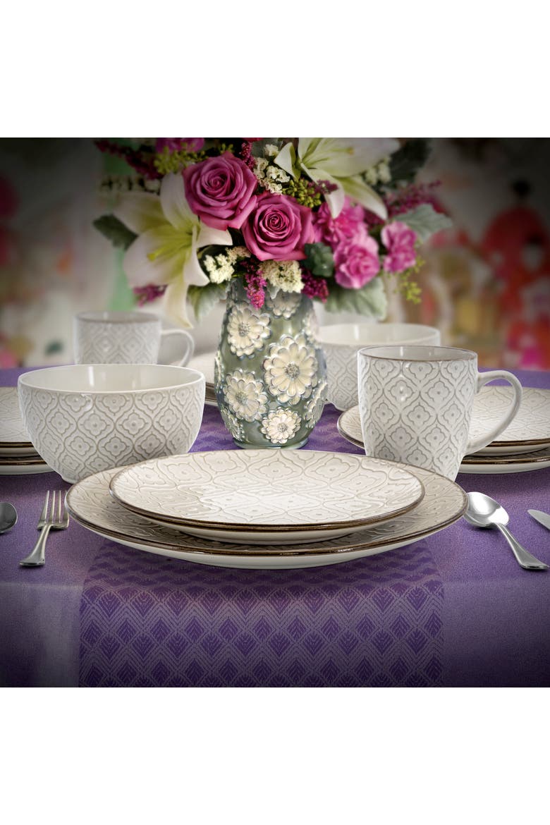 White Lily 16 Piece Stoneware Dinnerware, Alternate, color, Off-White