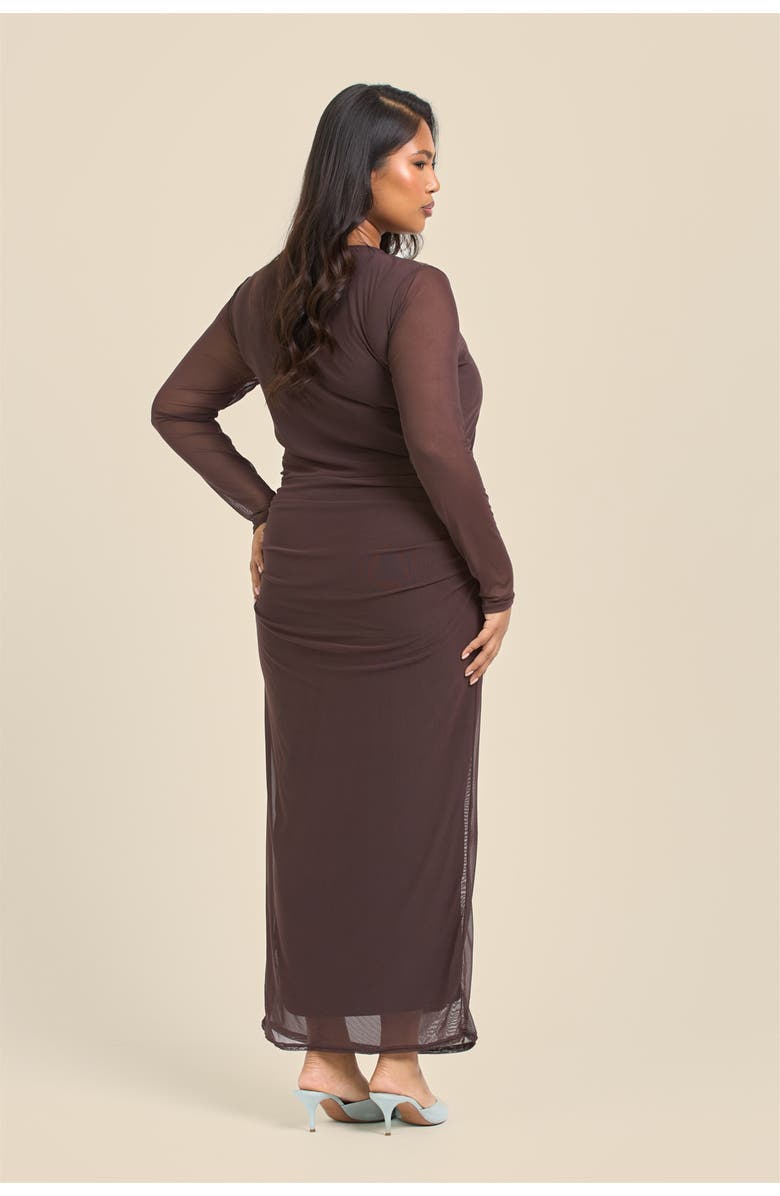 FASHION-SZN CURVE Elegant Mesh Maxi Dress, Alternate, color, Brown