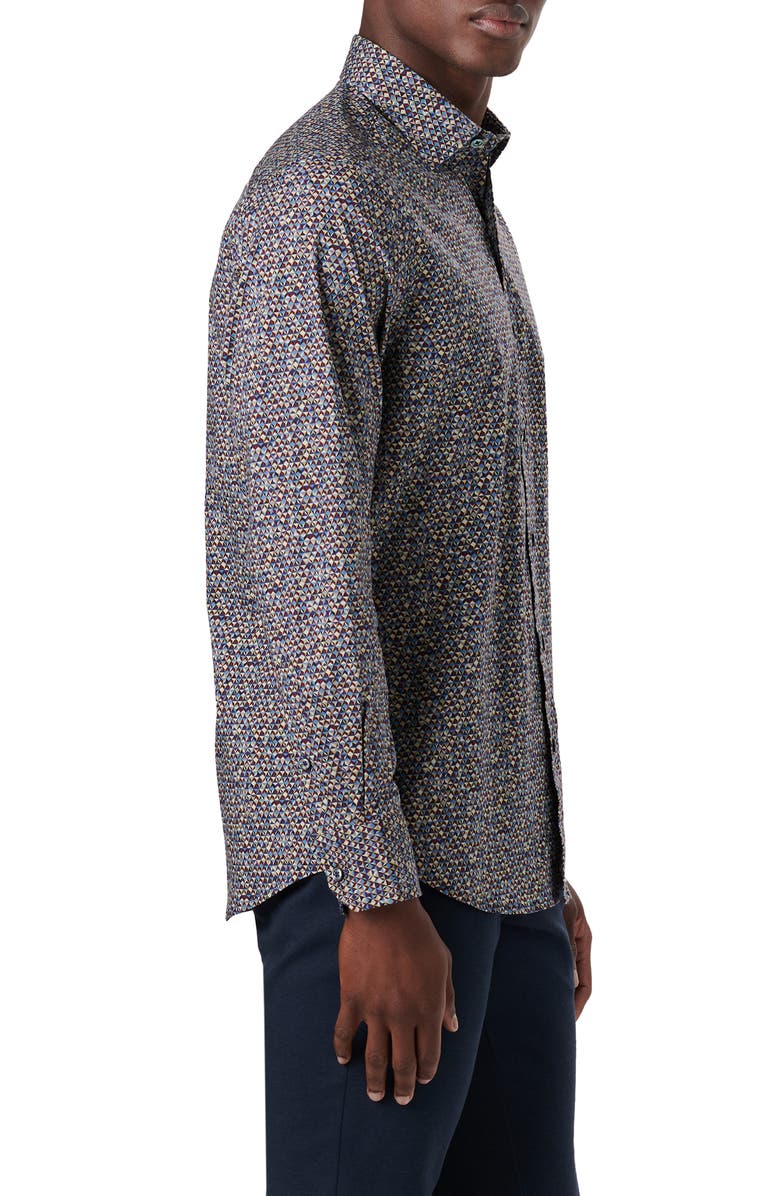 Bugatchi Julian Shaped Fit Geo Print Stretch Cotton Button-Up Shirt, Alternate, color,