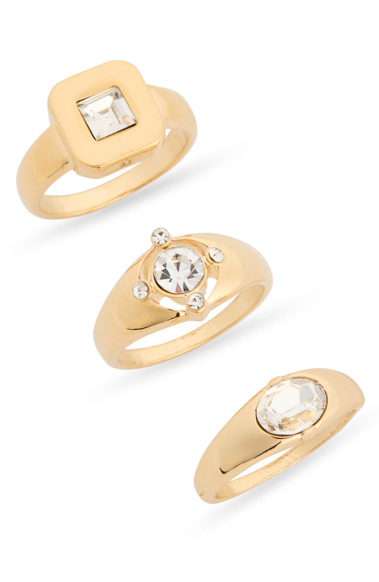 NORDSTROM RACK Set of 3 Signet Rings, Main, color, Clear- Gold