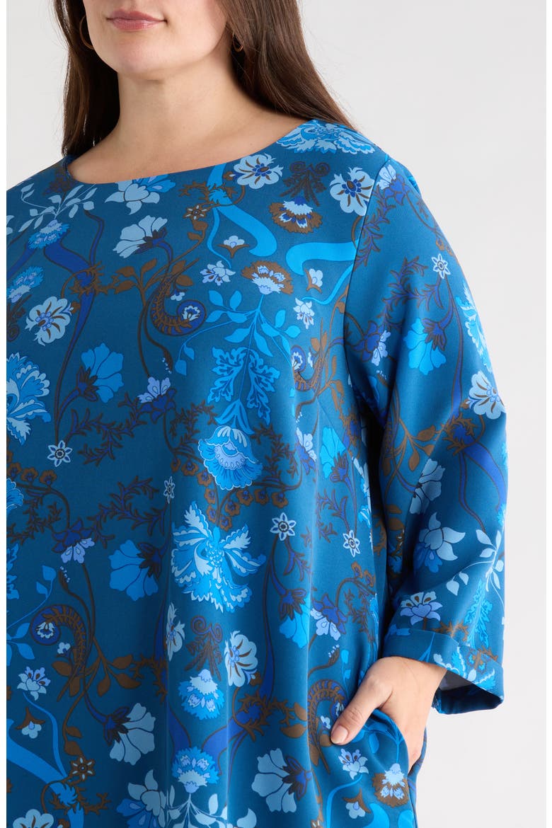 Palmate Floral Shift Minidress, Alternate, color, TEAL-BLUE