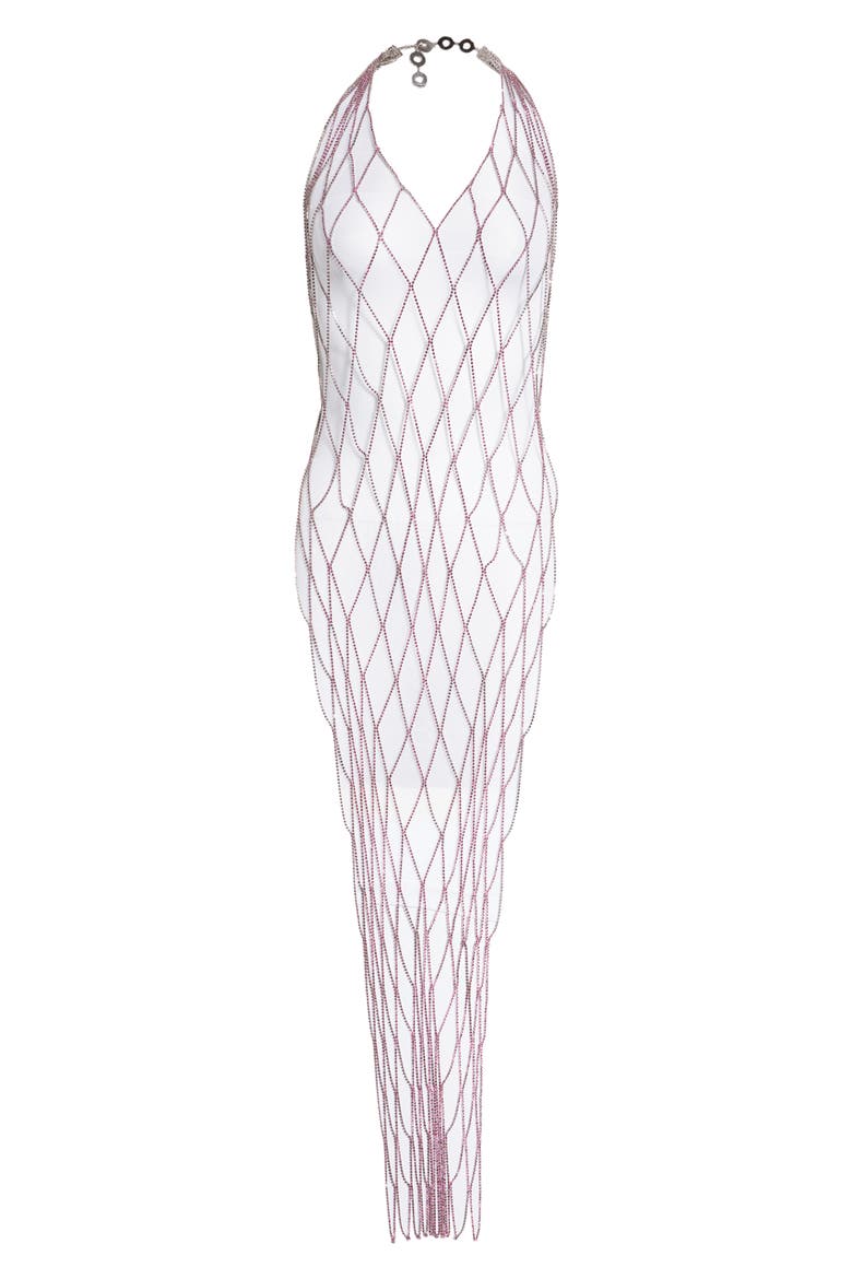 Bellatrix Halter Neck Jeweled Chain Net Dress Overlay, Alternate, color, FUCSIA AB