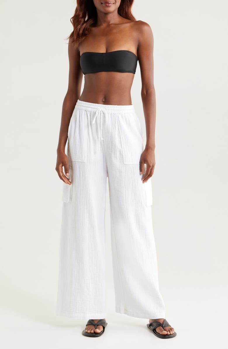 Nordstrom Cotton Gauze Cover-Up Cargo Pants, Main, color, White