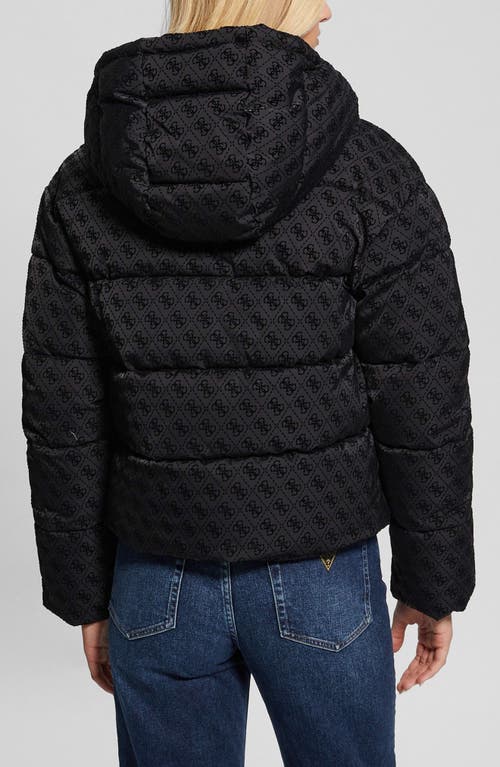 Guess Daisy Flock Logo Puffer Coat In Black