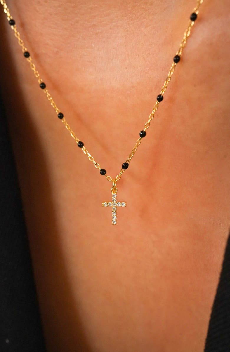 Argento Vivo Sterling Silver Black Enamel Pavé Cross Pendant Necklace, Alternate, color, Gold