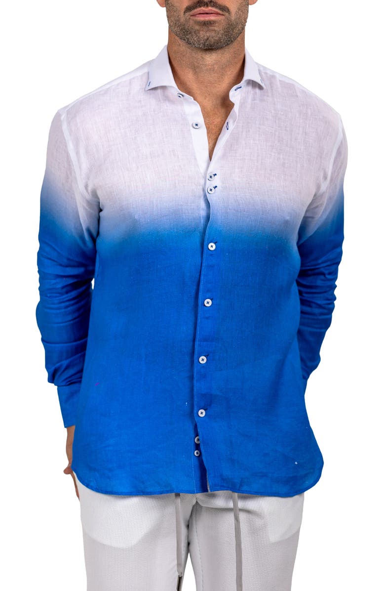 Maceoo Eins Marthy Contemporary Fit Linen Button-Up Shirt, Alternate, color, Blue