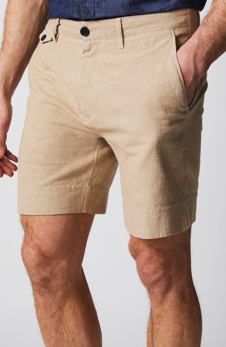 Billy Reid Flat Front Textured Cotton Shorts, Alternate, color, Khaki